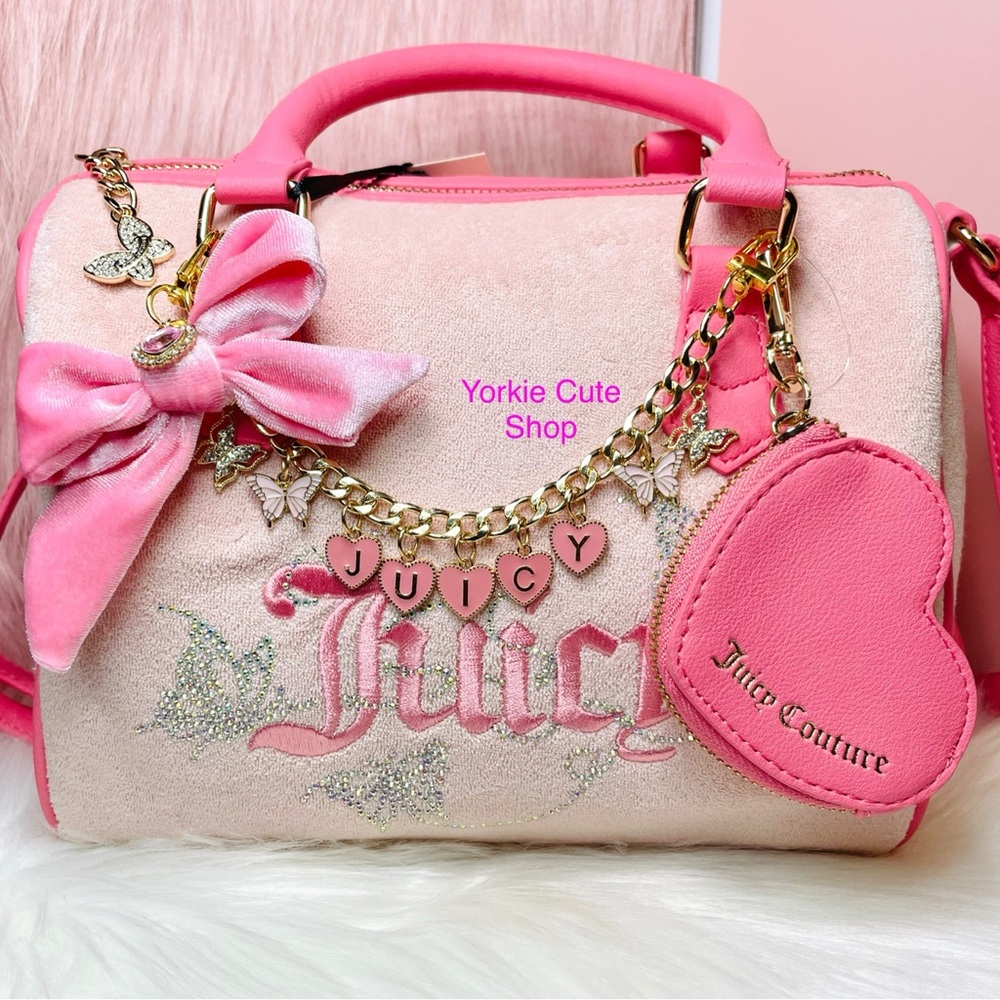 🎀🦋NWT Juicy Couture Pink Lemonade Wingin it Y2KButterfly Satchel w/Accessories🎀🦋
